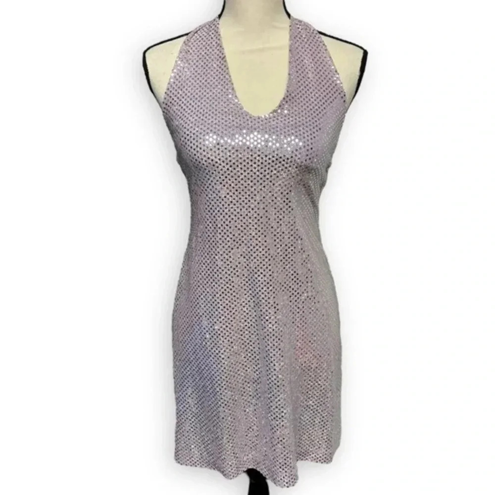 Vintage Joule Silver Foil Mini Halter Dress